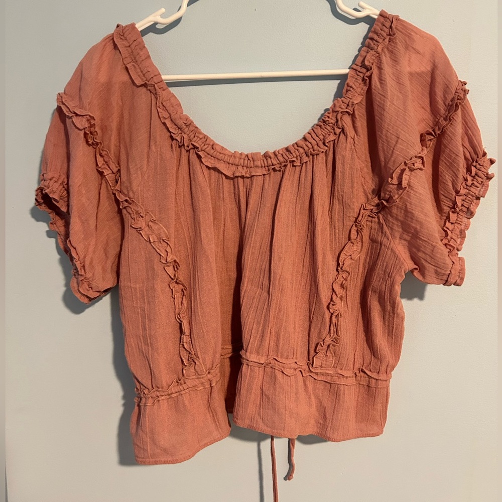 Free People Dusty Rose Ruffled Cropped Shirt - Picture 5 of 6